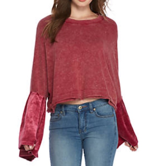 Free People Tops - Free People Velvet Bell Sleeve Cuffs Top